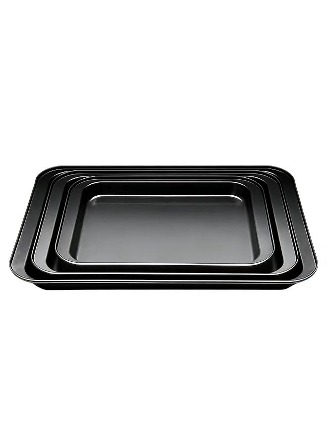 طقم صواني خبز من الفولاذ الكربوني مكون من 3 قطع، صواني خبز غير لاصقة للفرن، أدوات خبز متينة وغير سامة، صواني سهلة التنظيف لأفران المطبخ، مثالية لخبز الكوكيز، البراونيز، البيتزا، وشوي الخضار. - Image 1